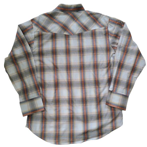 Roper sustainable cotton gray orange tangerine silver plaid Western shirt XL - Picture 2 of 5
